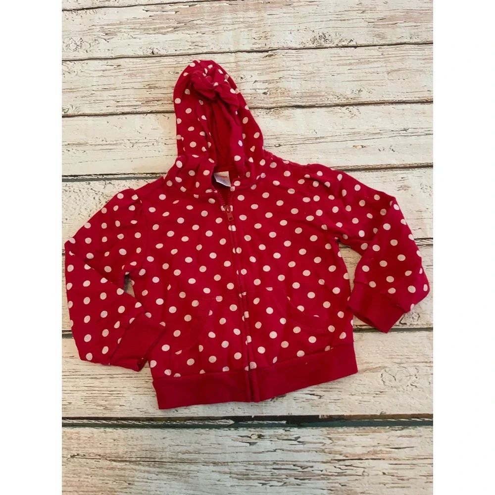 Gymboree Girls Red White Polka Dot Full Zip Hoodie Sweatshirt 4T-5T Cotton